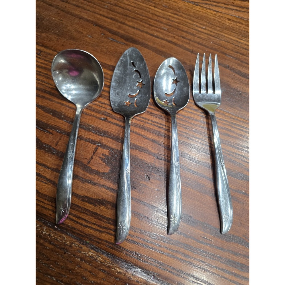 Vintage Oneida Community Stainless Twin Star Serving Set 4pc Star MCM